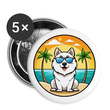 Samoyed Dog Breed Cartoon Sunglasses Beach - Buttons large 2.2''/56 mm (5-pack) - white - Front