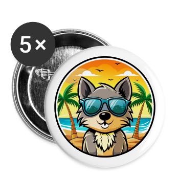 Schipperke Hunderasse Cartoon Sonnenbrille Strand - Buttons groß 56 mm (5er Pack) - Weiß - Vorne