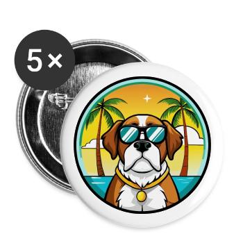 St Bernard Dog Breed Cartoon Sunglasses Beach - Buttons large 2.2''/56 mm (5-pack) - white - Front