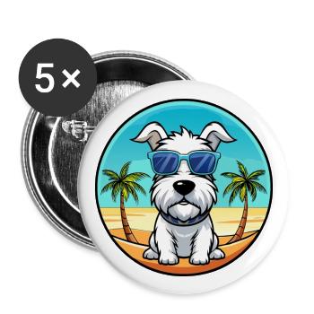 Sealyham Terrier Hunderasse Cartoon Sonnenbrille Strand - Buttons groß 56 mm (5er Pack) - Weiß - Vorne