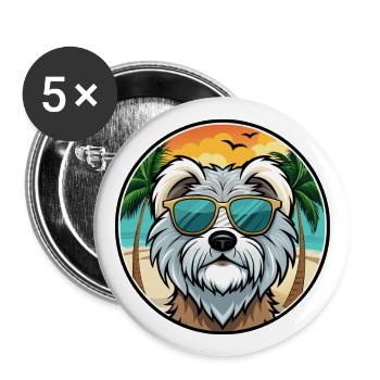 Tibetan Terrier Dog Breed Cartoon Sunglasses Beach - Buttons large 2.2''/56 mm (5-pack) - white - Front