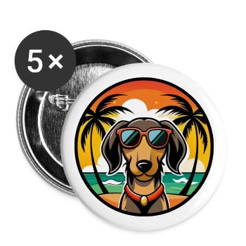 Teckel de Westphalie Race De Chien Dessin Animé Plage - Lot de 5 grands badges (56 mm) - blanc - Devant