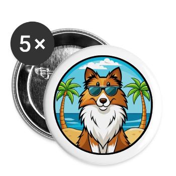Sheltie Hunderasse Cartoon Sonnenbrille Strand - Buttons groß 56 mm (5er Pack) - Weiß - Vorne