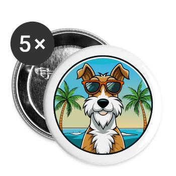 Fil Fox Terrier Chien Race Dessin Animé Lunettes De Soleil Plage - Lot de 5 grands badges (56 mm) - blanc - Devant