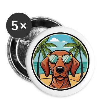 Vizsla à poil dur race de chien dessin animé lunettes de soleil plage - Lot de 5 grands badges (56 mm) - blanc - Devant