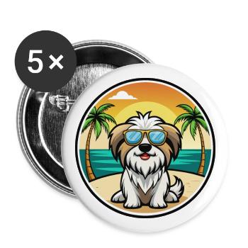 Tibétain Kyi Apso Chien Race Dessin Animé Lunettes De Soleil Plage - Lot de 5 grands badges (56 mm) - blanc - Devant