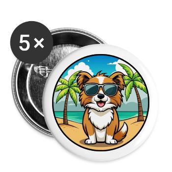 Épagneul tibétain race chien dessin animé lunettes de soleil plage - Lot de 5 grands badges (56 mm) - blanc - Devant