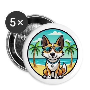 Spielzeug Foxterrier Hund Rasse Cartoon Sonnenbrille Strand - Buttons groß 56 mm (5er Pack) - Weiß - Vorne