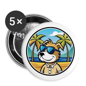 Sporting Lucas Terrier Hunderasse Cartoon Beach - Buttons groß 56 mm (5er Pack) - Weiß - Vorne