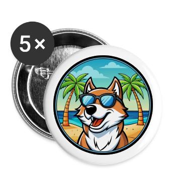 Sibirische Trikolore Hunderasse Cartoon Beach - Buttons groß 56 mm (5er Pack) - Weiß - Vorne