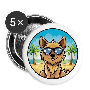 Silky Terrier Chien Race Dessin Animé Lunettes De Soleil Plage - Lot de 5 grands badges (56 mm) - blanc - Devant