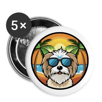 Shih Tzu Dog Breed Cartoon Sunglasses Beach - Buttons large 2.2''/56 mm (5-pack) - white - Front