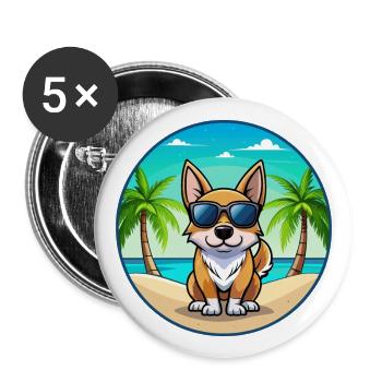 Suédois Vallhund Race Chien Dessin Animé Lunettes De Soleil Plage - Lot de 5 grands badges (56 mm) - blanc - Devant
