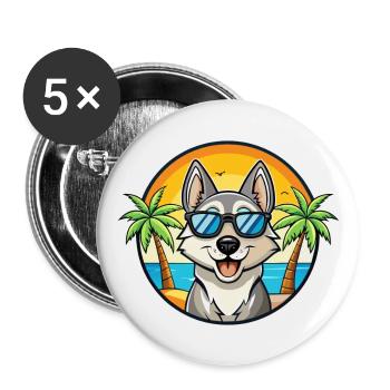 Chien d’élan suédois race dessin animé lunettes de soleil plage - Lot de 5 grands badges (56 mm) - blanc - Devant