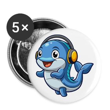 Wal Lustige Zeichentrickfigur Kopfhörer Musik - Buttons groß 56 mm (5er Pack) - Weiß - Vorne