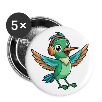 Hummingbird Funny Cartoon Animal Headphone Music - Buttons large 2.2''/56 mm (5-pack) - white - Front