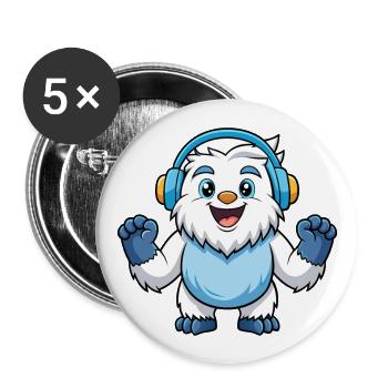 Yeti Funny Cartoon Character Musique de casque - Lot de 5 grands badges (56 mm) - blanc - Devant