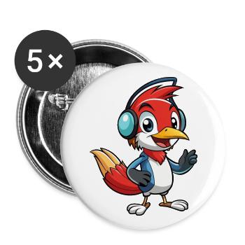 Woodpecker Funny Cartoon Character Musique de casque - Lot de 5 grands badges (56 mm) - blanc - Devant