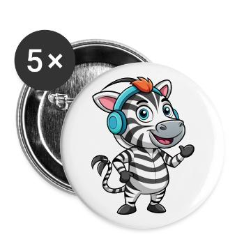 Zebra Lustige Zeichentrickfigur Kopfhörer Musik - Buttons groß 56 mm (5er Pack) - Weiß - Vorne