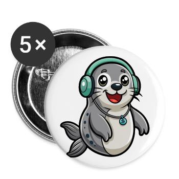 Siegel Lustige Zeichentrickfigur Kopfhörer Musik - Buttons groß 56 mm (5er Pack) - Weiß - Vorne