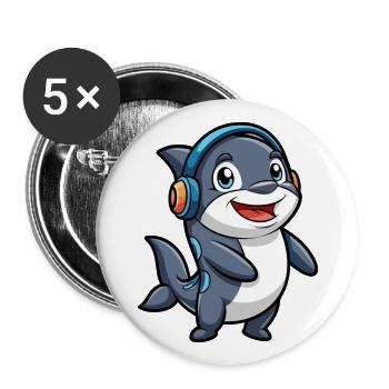 Orca Funny Cartoon Character Musique de casque - Lot de 5 grands badges (56 mm) - blanc - Devant