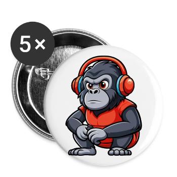 Gorille Funny Cartoon Character Musique de casque - Lot de 5 grands badges (56 mm) - blanc - Devant