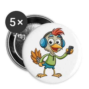 Strauß Lustige Cartoon Figur Kopfhörer Musik - Buttons groß 56 mm (5er Pack) - Weiß - Vorne