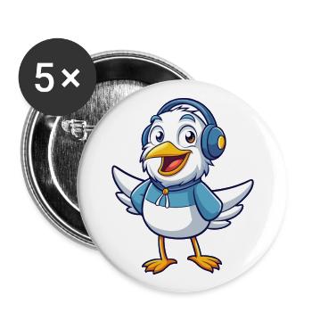 Mouette Funny Cartoon Character Musique de casque - Lot de 5 grands badges (56 mm) - blanc - Devant