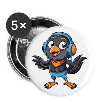 Crow Funny Cartoon Character Headphone Music - Buttons large 2.2''/56 mm (5-pack) - white - Front