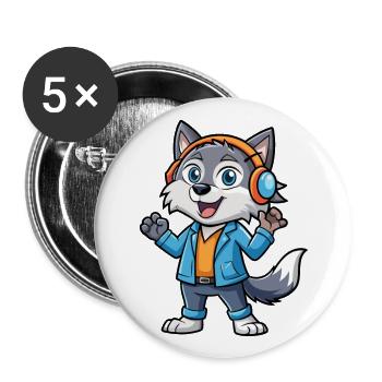 Wolf Funny Cartoon Character Headphone Music - Buttons large 2.2''/56 mm (5-pack) - white - Front