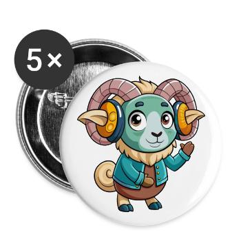 Ram Funny Cartoon Character Headphone Music - Buttons large 2.2''/56 mm (5-pack) - white - Front