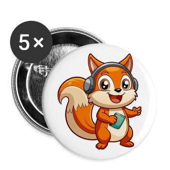 Écureuil Drôle Dessin Animé Personnage Casque Musique - Lot de 5 grands badges (56 mm) - blanc - Devant