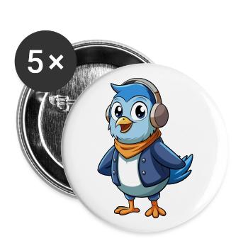 Taube Lustige Zeichentrickfigur Kopfhörer Musik - Buttons groß 56 mm (5er Pack) - Weiß - Vorne