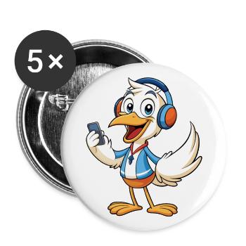 Pelican Funny Cartoon Character Musique de casque - Lot de 5 grands badges (56 mm) - blanc - Devant