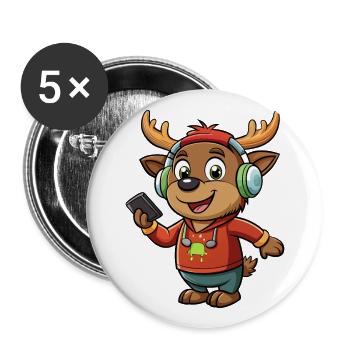 Moose Funny Cartoon Character Headphone Music - Buttons large 2.2''/56 mm (5-pack) - white - Front
