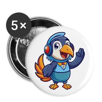 Toucan Funny Cartoon Character Musique de casque - Lot de 5 grands badges (56 mm) - blanc - Devant