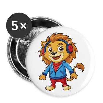 Lion Funny Cartoon Character Musique de casque - Lot de 5 grands badges (56 mm) - blanc - Devant