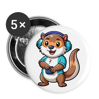 Loutre Funny Cartoon Character Musique de casque - Lot de 5 grands badges (56 mm) - blanc - Devant