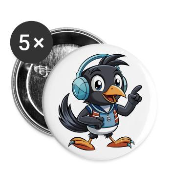 Magpie Drôle Dessin Animé Personnage Casque Musique - Lot de 5 grands badges (56 mm) - blanc - Devant
