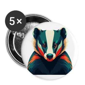 Badger Cartoon Character Colorful Pet Animal - Buttons large 2.2''/56 mm (5-pack) - white - Front