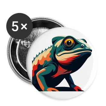 Chameleon Cartoon Character Colorful Pet Animal - Buttons large 2.2''/56 mm (5-pack) - white - Front