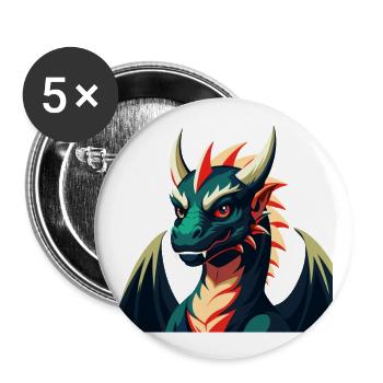 Drache Cartoon Figur Buntes Haustier Tier - Buttons groß 56 mm (5er Pack) - Weiß - Vorne