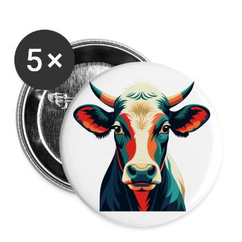 Kuh Cartoon Figur Buntes Haustier Tier - Buttons groß 56 mm (5er Pack) - Weiß - Vorne