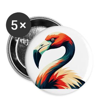 Flamingo Cartoon Character Colorful Pet Animal - Buttons large 2.2''/56 mm (5-pack) - white - Front