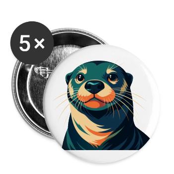 loutre dessin animé personnage animal de compagnie coloré - Lot de 5 grands badges (56 mm) - blanc - Devant