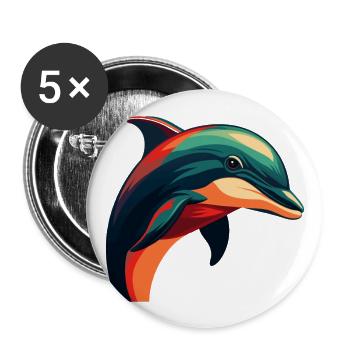 dauphin dessin animé personnage animal de compagnie coloré - Lot de 5 grands badges (56 mm) - blanc - Devant
