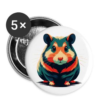Hamster Cartoon Figur Buntes Haustier Tier - Buttons groß 56 mm (5er Pack) - Weiß - Vorne