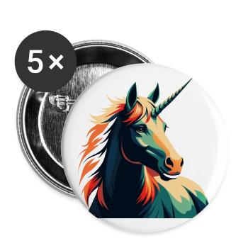 Einhorn Cartoon Figur Buntes Haustier Tier - Buttons groß 56 mm (5er Pack) - Weiß - Vorne