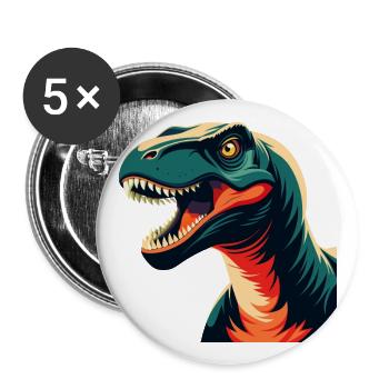 Dinosaurier Cartoon Figur Buntes Haustier Tier - Buttons groß 56 mm (5er Pack) - Weiß - Vorne