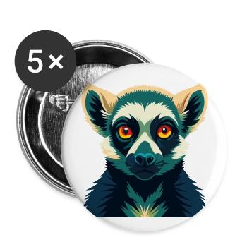 Lemur Cartoon Character Colorful Pet Animal - Buttons large 2.2''/56 mm (5-pack) - white - Front